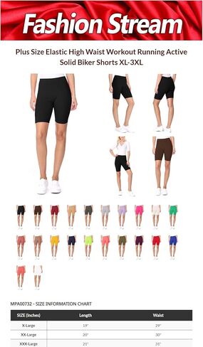 FeashionStream Women's Plus Size Elastic Weist Percyout تشغيل شورتات راكب الدراجة النارية الصلبة النشطة XL-3XL in Kuwait