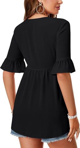 LYANER Women's V Neck Flounce Half Sleeve Tie Knot Front Coverup Beach Cardigan Blouse in Saudi Arabia