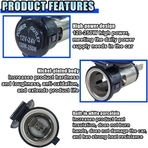 Cigarette Lighter Socket, DC 12V Car Power Outlet Socket Replacement, Waterproof Car Cigarette Lighter Adapter with Cover and Wiring Harness, Universal Auto Accessories for Car, RV, Boat (1PC) in Saudi Arabia