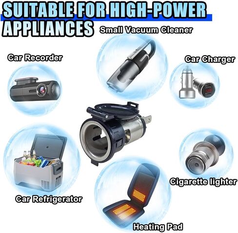 Cigarette Lighter Socket, DC 12V Car Power Outlet Socket Replacement, Waterproof Car Cigarette Lighter Adapter with Cover and Wiring Harness, Universal Auto Accessories for Car, RV, Boat (1PC) in Saudi Arabia