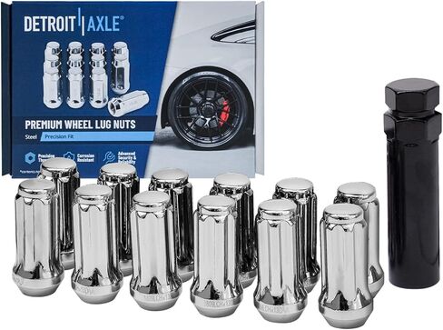 Detroit Axle - 14x1.5 Wheel Lug Nuts for Chevy GMC Silverado Sierra 1500 Suburban Express Savana 2500 Tahoe Yukon Avalanche Cadillac Escalade Chrome Lug Nuts w/One Key Replacement - 13pc Set in Saudi Arabia