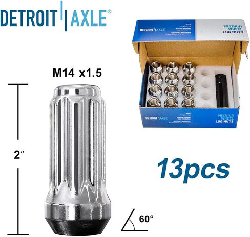 Detroit Axle - 14x1.5 Wheel Lug Nuts for Chevy GMC Silverado Sierra 1500 Suburban Express Savana 2500 Tahoe Yukon Avalanche Cadillac Escalade Chrome Lug Nuts w/One Key Replacement - 13pc Set in Saudi Arabia