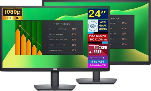 Dell E2423H Flicker Free Monitor, 24" FHD VA (1920x1080) 60Hz Anti-Glare Display, 1 x DisplayPort, 1 x VGA, VESA Mount (100x100mm), Ideal for Home & Business, Black Color (2024 Latest Model) in Saudi Arabia