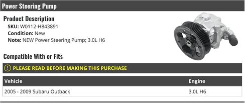 Power Steering Pump with Pulley - Compatible with 2005-2009 Subaru Outback 3.0L H6 in Saudi Arabia