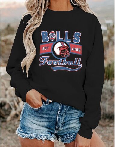 سويت شيرت JINTING لكرة القدم للنساء يوم اللعبة: تي شيرت مطبوع عليه حروف كرة القدم، قميص بأكمام طويلة لمحبي فريق كرة القدم in Kuwait