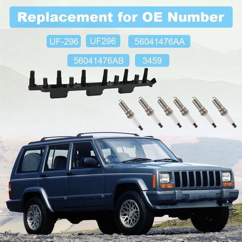 Jdmon Ignition Coils Pack و Spark Clop متوافق مع Jeep TJ 2000-2006 ، Cherokee XJ 2000-2001 ، Grand Cherokee WJ 2000-2004 ، Wrangler TJ 2000-2006 Placeming for UF-296 56041476AA in Saudi Arabia