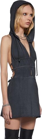Dolls Kill Chord Backless Hooded Dress by Darker WAVS – Edgy Open-Back Mini Dress with Adjustable Ties & Hood in Saudi Arabia
