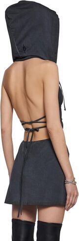 Dolls Kill Chord Backless Hooded Dress by Darker WAVS – Edgy Open-Back Mini Dress with Adjustable Ties & Hood in Saudi Arabia