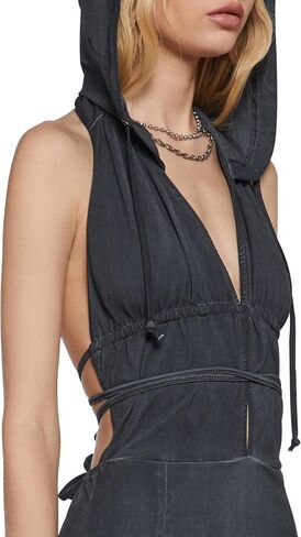 Dolls Kill Chord Backless Hooded Dress by Darker WAVS – Edgy Open-Back Mini Dress with Adjustable Ties & Hood in Saudi Arabia