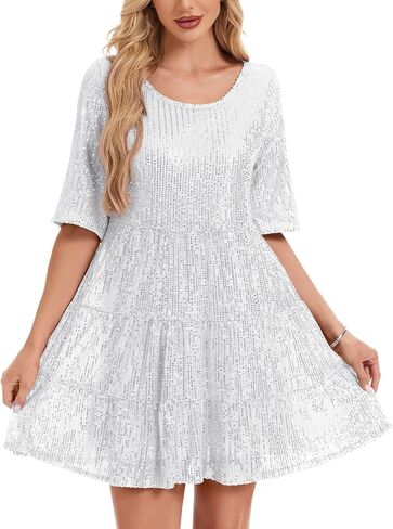 MINTLIMIT Women Sequin Dress Sexy Sparkly Glitter Minidress Pleated Night Out Party Disco Casual Tunic Cute Short Dresses in Kuwait