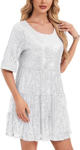 MINTLIMIT Women Sequin Dress Sexy Sparkly Glitter Minidress Pleated Night Out Party Disco Casual Tunic Cute Short Dresses in Kuwait