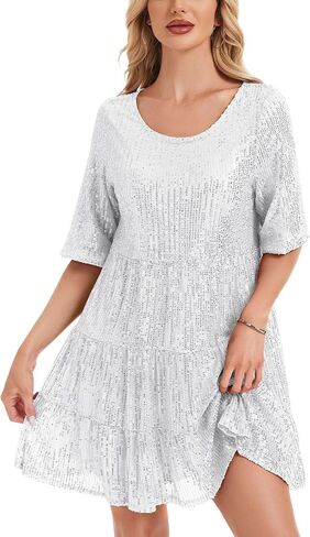 MINTLIMIT Women Sequin Dress Sexy Sparkly Glitter Minidress Pleated Night Out Party Disco Casual Tunic Cute Short Dresses in Kuwait