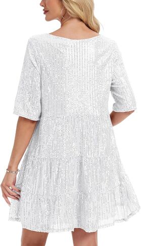 MINTLIMIT Women Sequin Dress Sexy Sparkly Glitter Minidress Pleated Night Out Party Disco Casual Tunic Cute Short Dresses in Kuwait