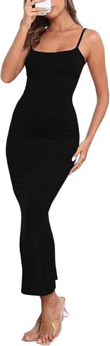 PRIMODA Women's Bodycon Spaghetti Strap Maxi Dress Ribbed Summer Sexy Slip Long Dress Fishtail Hem Dresses in Kuwait