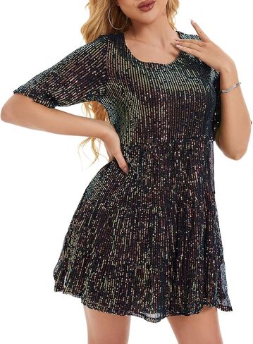 MINTLIMIT Women Sequin Dress Sexy Sparkly Glitter Minidress Pleated Night Out Party Disco Casual Tunic Cute Short Dresses in Kuwait