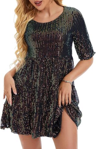 MINTLIMIT Women Sequin Dress Sexy Sparkly Glitter Minidress Pleated Night Out Party Disco Casual Tunic Cute Short Dresses in Kuwait