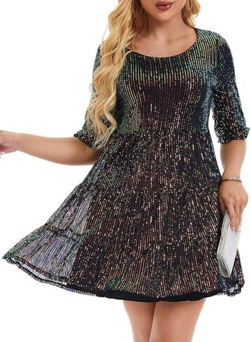 MINTLIMIT Women Sequin Dress Sexy Sparkly Glitter Minidress Pleated Night Out Party Disco Casual Tunic Cute Short Dresses in Kuwait