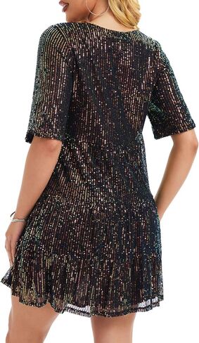 MINTLIMIT Women Sequin Dress Sexy Sparkly Glitter Minidress Pleated Night Out Party Disco Casual Tunic Cute Short Dresses in Kuwait