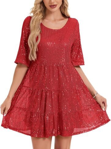 MINTLIMIT Women Sequin Dress Sexy Sparkly Glitter Minidress Pleated Night Out Party Disco Casual Tunic Cute Short Dresses in Kuwait