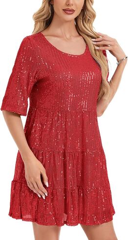 MINTLIMIT Women Sequin Dress Sexy Sparkly Glitter Minidress Pleated Night Out Party Disco Casual Tunic Cute Short Dresses in Kuwait