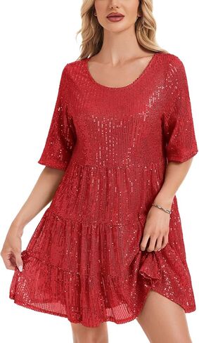 MINTLIMIT Women Sequin Dress Sexy Sparkly Glitter Minidress Pleated Night Out Party Disco Casual Tunic Cute Short Dresses in Kuwait