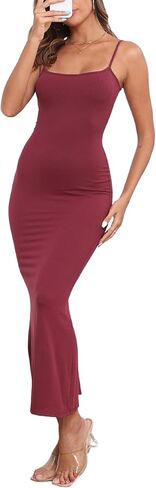 PRIMODA Women's Bodycon Spaghetti Strap Maxi Dress Ribbed Summer Sexy Slip Long Dress Fishtail Hem Dresses in Kuwait