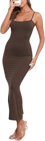 PRIMODA Women's Bodycon Spaghetti Strap Maxi Dress Ribbed Summer Sexy Slip Long Dress Fishtail Hem Dresses in Kuwait