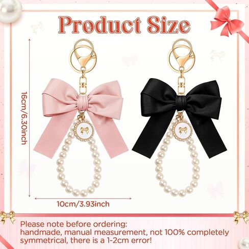 Bow keychain pink bow charm pearl wristlet keyring keyring keykain for women rase bag Charm in Saudi Arabia