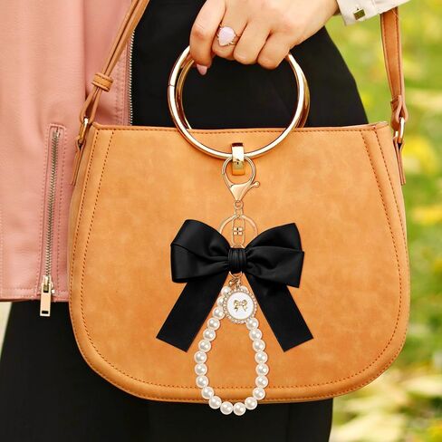 Bow keychain pink bow charm pearl wristlet keyring keyring keykain for women rase bag Charm in Saudi Arabia