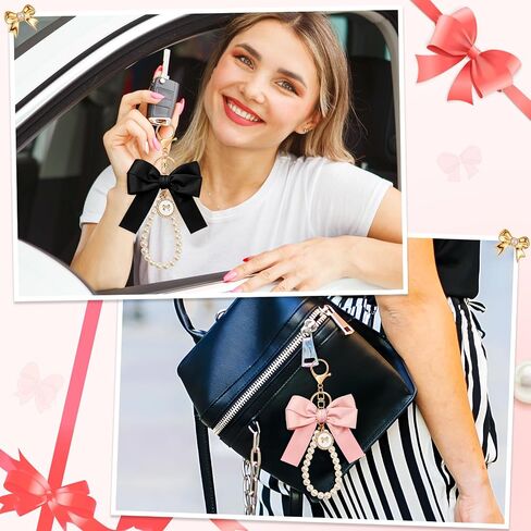 Bow keychain pink bow charm pearl wristlet keyring keyring keykain for women rase bag Charm in Saudi Arabia