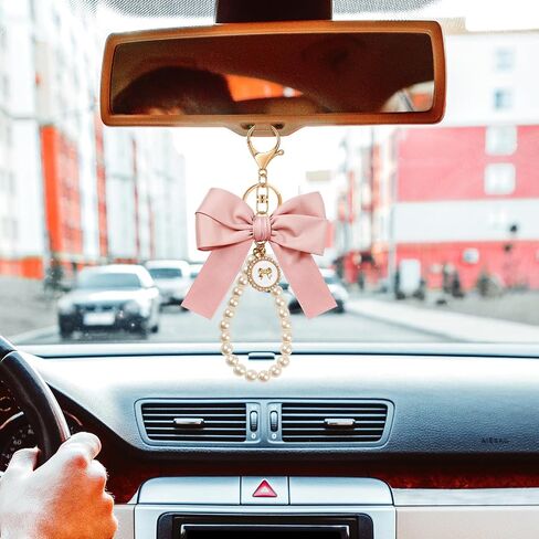 Bow keychain pink bow charm pearl wristlet keyring keyring keykain for women rase bag Charm in Saudi Arabia