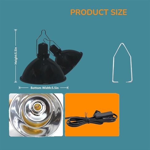 Reptile Light Fixture, 5.5 Inch Max 200W Deep Dome Heat Lamp with Optical Reflection, UVB Basking Lamp for Amphibian & Reptile Terrariums in Kuwait