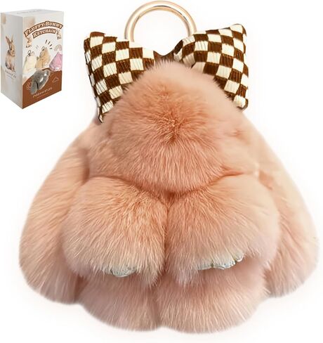 Fluffy Bunny Keychain Plush, Cute Plush Rabbit Keychain, Kawaii Fluffy Shy Face-Covering Bunny Keyring in Saudi Arabia