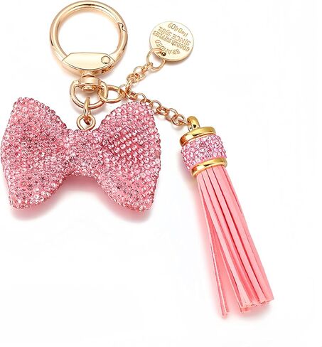 Bling Rhinestone Bow Keychain Bag Charm with Tassels for Purses and Bags in Kuwait