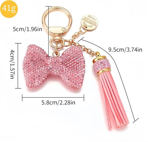 Bling Rhinestone Bow Keychain Bag Charm with Tassels for Purses and Bags in Kuwait