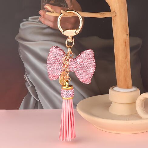 Bling Rhinestone Bow Keychain Bag Charm with Tassels for Purses and Bags in Kuwait