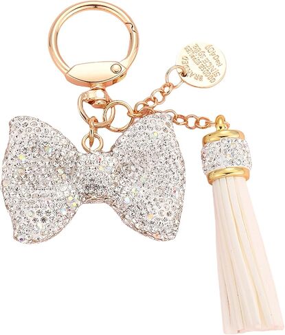 Bling Rhinestone Bow Keychain Bag Charm with Tassels for Purses and Bags in Kuwait
