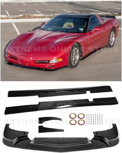 استبدال لعام 1997-2004 شيفروليه كورفيت C5 جميع النماذج | ZR1 Styled Style الأمامي الوفير الخائن والتنانير الجانبية زوج لوحة التمديد لوحة (ABS البلاستيك - مطلية لامعة أسود) in Saudi Arabia