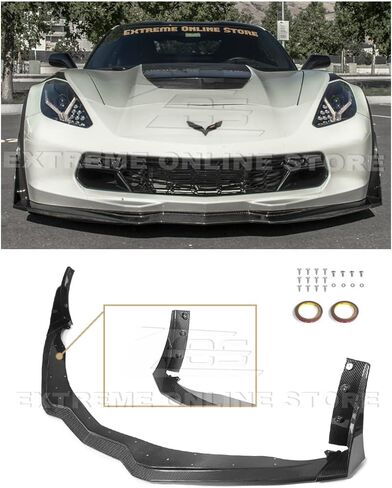 Replacement for 2014-2019 Corvette C7 All Models | Z06 Stage 3 Front Bumper Lip Splitter with Side Extension Winglets Pair (ABS Plastic - Painted Carbon Flash Metallic) in Kuwait