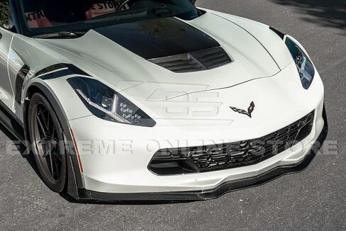 Replacement for 2014-2019 Corvette C7 All Models | Z06 Stage 3 Front Bumper Lip Splitter with Side Extension Winglets Pair (ABS Plastic - Painted Carbon Flash Metallic) in Kuwait