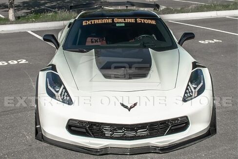 Replacement for 2014-2019 Corvette C7 All Models | Z06 Stage 3 Front Bumper Lip Splitter with Side Extension Winglets Pair (ABS Plastic - Painted Carbon Flash Metallic) in Kuwait