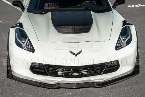 Replacement for 2014-2019 Corvette C7 All Models | Z06 Stage 3 Front Bumper Lip Splitter with Side Extension Winglets Pair (ABS Plastic - Painted Carbon Flash Metallic) in Kuwait