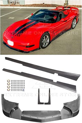استبدال لعام 1997-2004 شيفروليه كورفيت C5 جميع النماذج | ZR1 Styled Style الأمامي الوفير الخائن والتنانير الجانبية زوج لوحة التمديد لوحة (ABS البلاستيك - مطلية لامعة أسود) in Kuwait
