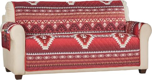 Collections Etc Burgundy Southwest Aztec Pattern Furniture Protector with Storage Pockets in Saudi Arabia