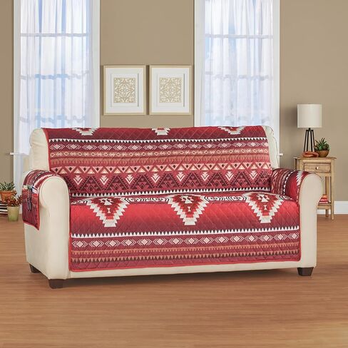 Collections Etc Burgundy Southwest Aztec Pattern Furniture Protector with Storage Pockets in Saudi Arabia