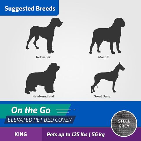 غطاء بديل لسرير الكلاب المرتفع Coolaroo On The Go Coolaroo، محمول للسفر والتخييم، قابل للطي للتخزين، متوسط، رمادي فولاذي in Kuwait