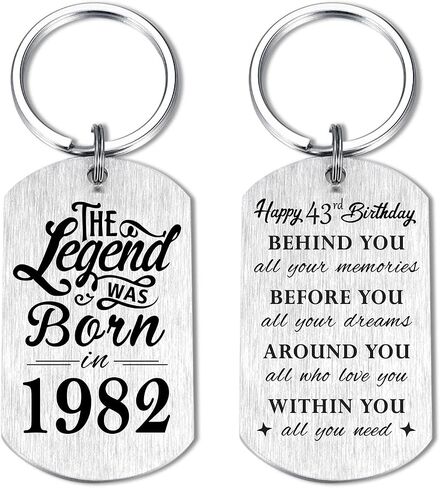 Yobent 43rd Birthday Gifts for Men 1982, Happy 43rd Birthday Keychain, 43 Year Old Bday Gifts for Women, The Legend was Born in 1982 in Saudi Arabia
