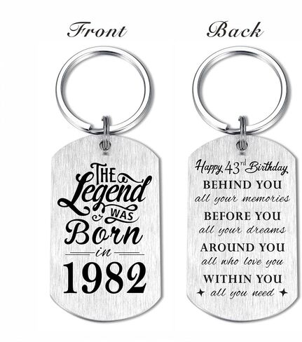Yobent 43rd Birthday Gifts for Men 1982, Happy 43rd Birthday Keychain, 43 Year Old Bday Gifts for Women, The Legend was Born in 1982 in Saudi Arabia