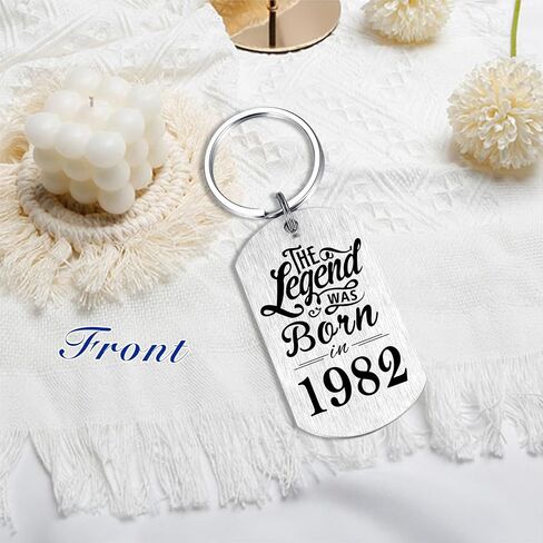 Yobent 43rd Birthday Gifts for Men 1982, Happy 43rd Birthday Keychain, 43 Year Old Bday Gifts for Women, The Legend was Born in 1982 in Saudi Arabia