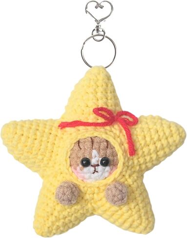 Cute crochet cat yellow star keychain meme funny aesthetic for car keys accessories backpack and men women girls boyfriend couples gifts decoration in Saudi Arabia